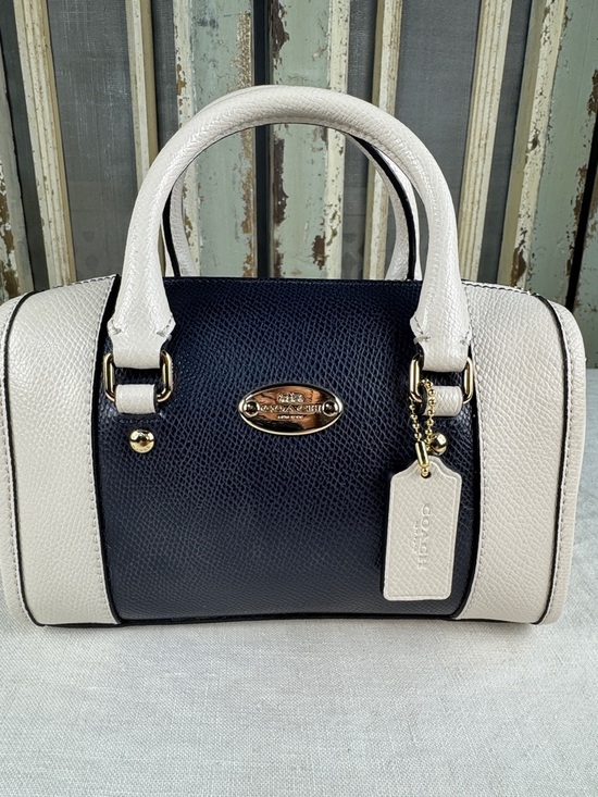 Coach Handbags - Coach Blue and Chalk Baby Bennett Pebbled Leather Mini Satchel F35533